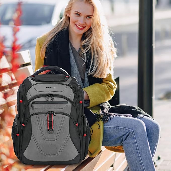 KROSER Friendly Travel Laptop Backpack 17.3 inch XXXL Gaming Backpack Water-Repellent College Daypack Business Backpack with RFID Pockets & USB Port for Men/Women-Black/Grey