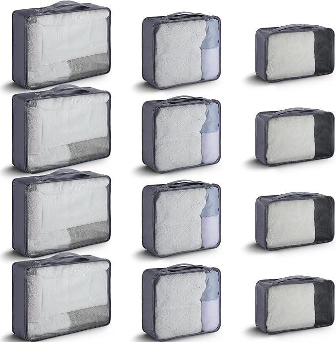 Tudomro 12 Pcs Large Packing Cubes Luggage Organizers for Suitcase Mesh Travel Organizer Bags Travel Packing Organizers for Traveling Camping Hiking