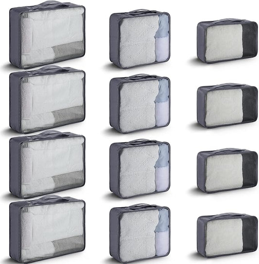 Tudomro 12 Pcs Large Packing Cubes Luggage Organizers for Suitcase Mesh Travel Organizer Bags Travel Packing Organizers for Traveling Camping Hiking