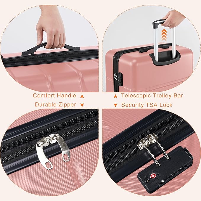 Sweetcrispy Carry on Luggage, Hard Shell ABS Suitcase with Double Spinner Wheels, Lightweight Expandable Rolling Suit Case with TSA Lock, 20 Inch Pale Pink