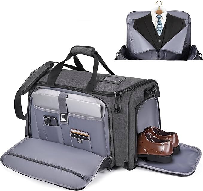 HILOMON Travel Garment Duffle Bag with Laptop Compartment, RFID Blocking Convertible Suit Bag Name Tap Pocket Carry On 2 in 1 Hanging Suit Travel Duffel Work Pouch