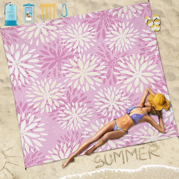 Famstar Beach Blanket Sandproof Waterproof 78''×81''1-5 Adults Oversized,Compact Lightweight Durable Beach Mat for Travel Camping Hiking Picnic Blanket