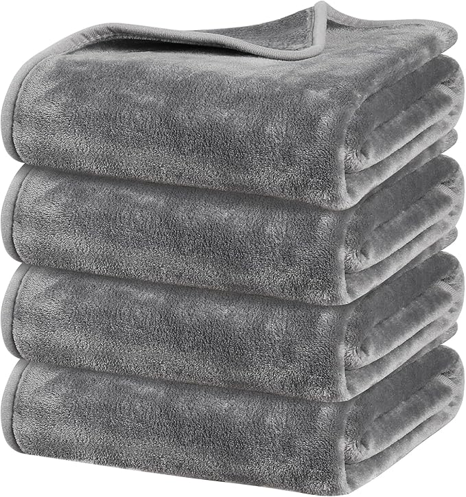 Onarway Dog Blanket Washable for Puppy: 4 Packs Dog Blankets 40”x28” - Fluffy Soft Small Throw for Cat Puppy Kitten Dogs - Fleece Pet Blankets for Bed Sofa Car and Indoor - Light Grey
