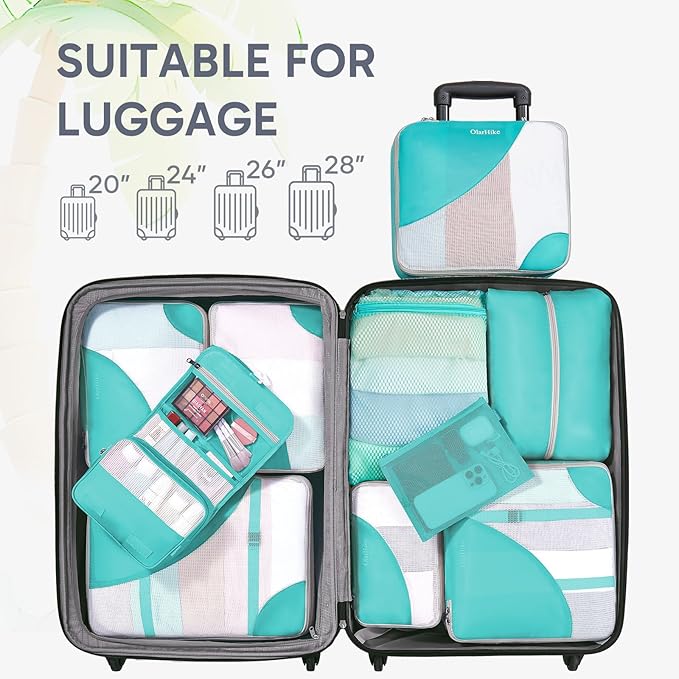 10 Set Packing Cubes for Travel, Gifts for Women Mom,Anti-Tearing Suitcase Organizer for Luggage with Shoe & Hanging Toiletry Bag,OlarHike Vacation Essentials & Accessories for Cruise Ship