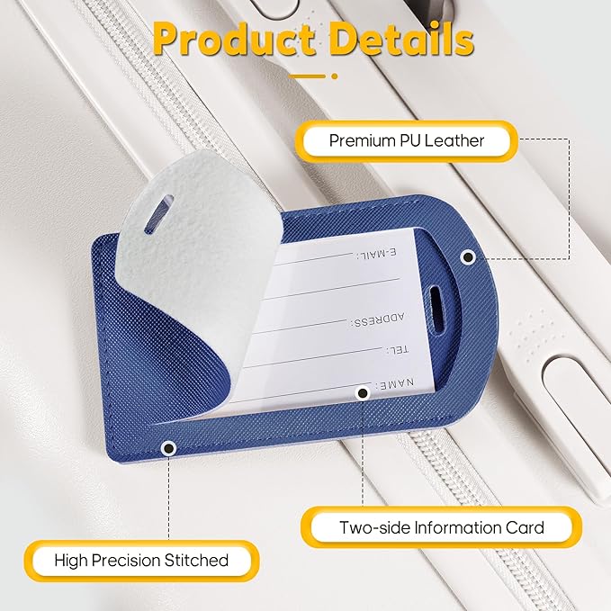 3 Pack Luggage Tags for Suitcases, TSA Approved Bag Tags, Baggage Tags with Privacy Protection, Travel Essentials Luggage Accessories, Navy Blue