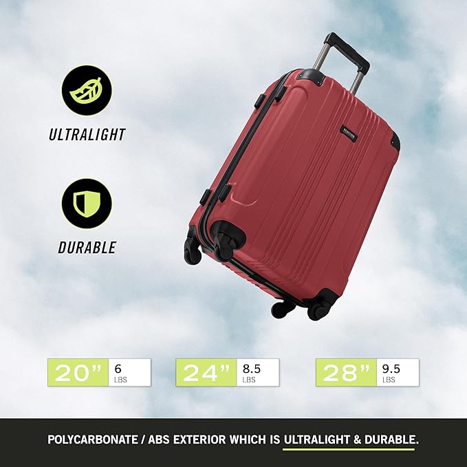 Kenneth Cole REACTION Out of Bounds Lightweight Hardshell 4-Wheel Spinner Luggage, Scarlet Red, 24-Inch Checked