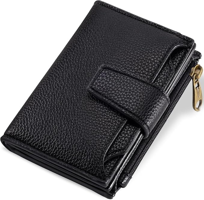 Airkit Small Wallet Women RFID Blocking Soft Leather Bifold Compact Card Holder Wallet for Women with Zipper Coin Pocket 4 ID Window