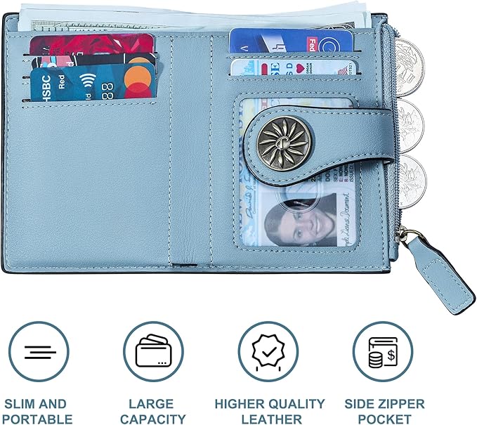 Tipmile Small Wallet for Women Bifold RFID Blocking Card Holder Leather Wallets with Zipper Coin Pocket