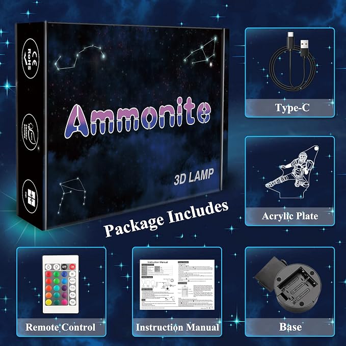 Ammonite Baseball Catcher Night Light, 3D Illusion Baseball Player Lamp for Kids, 16 Colors Changing with Remote, Kids Bedroom Decor as Xmas Holiday Birthday Gifts for Boys Girls