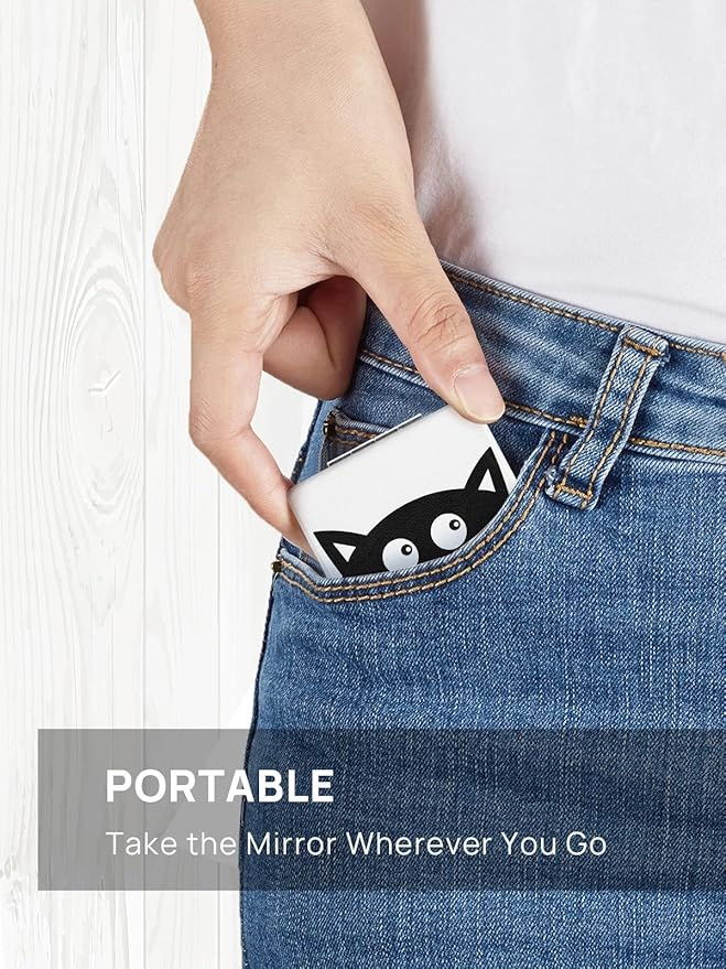 OMIRO 1X/3X Magnifying Mirror, Unique Painting Compact Mirror with Classical PU Leather (Ginger Cat)