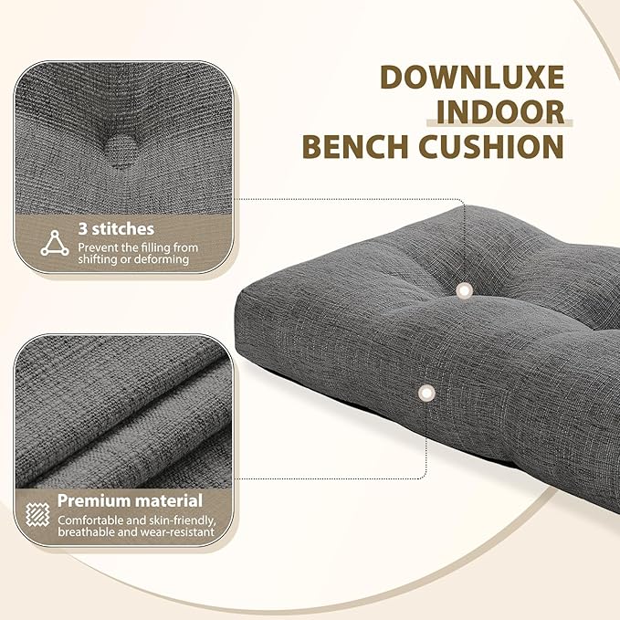 downluxe Indoor Bench Cushion for Indoor Furniture, Non-Slip Tufted Overstuffed Textured Foam Bench Seat Cushion, 36" X 14" X 4", Dark Grey, 1 Pack