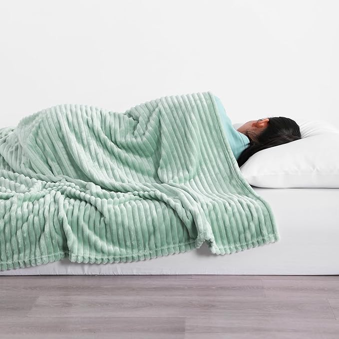 NTBAY Plush Flannel Twin Bed Blanket, 60X80 Inches Soft and Warm Lightweight Blanket with Striped Texture Bed Blanket for Couch Sofa Bed All Seasons, 60"x80", Mint