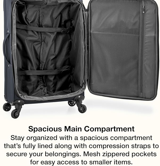 U.S. Traveler Anzio Softside Expandable Spinner Luggage, Dark Grey, Checked-Medium 26-Inch