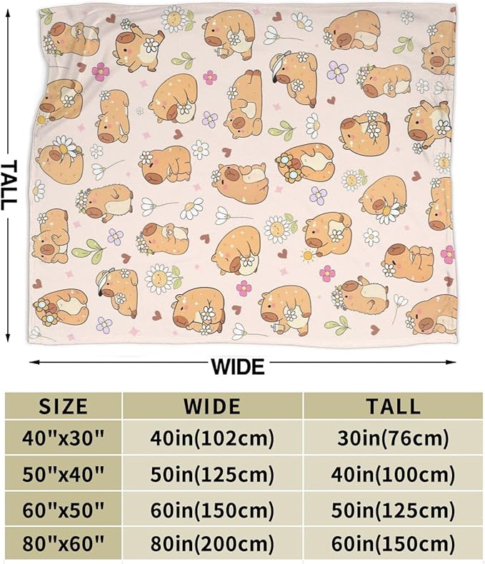 Blanket Gifts for Kids Girls Boys Adults Animals Lovers, Flanne Throw Blanket, Soft Cozy, Warmth, Fluffy Fuzzy Blankets for Couch, Bed, Travel, Living Room, Home, Decor (Daisy Capybara, 50"x40")