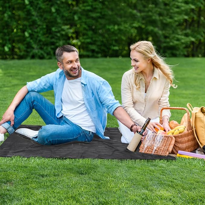 Pocket Picnic Blanket for 1-2 Persons, 43.3x55.12″(2.54oz) Super Light Compact Beach Blanket, SandProof Waterproof Portable Beach Picnic Mat for Outdoor Hiking Camping Travel Festival (Black)