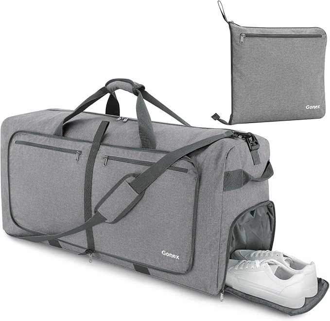 Gonex 40L 60L 80L 100L 150L Large Foldable Travel Duffle Bag with Shoes Compartment, Packable Lightweight Water Repellent Duffel Bag for Camping Gym Weekender Bag