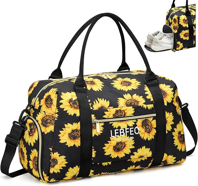 Travel Duffle Bag for Women Large Weekender Overnight Bags Gym Bag with Shoe Compartment Waterproof Hospital Bag Carry On Tote Bag for Airplanes,Sunflower