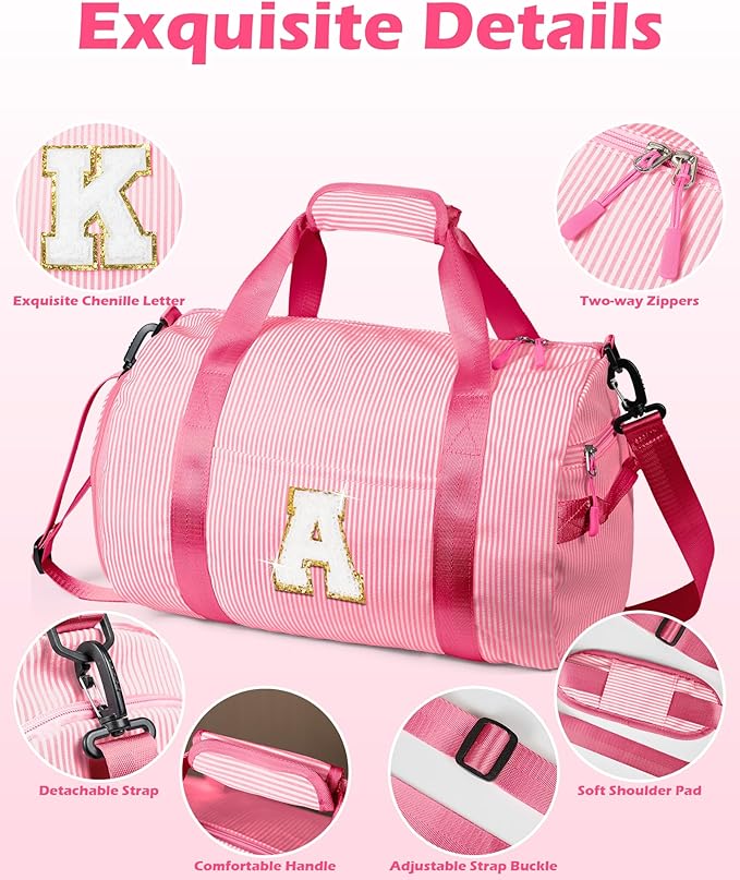5 Year Old Girl Birthday Gifts, Girls Travel Duffle Bag, Kids Initial Overnight Bags with Shoe Compartment, Personalized Weekend Bag with Makeup Pouch, Holiday Gift Ideas (Letter O)
