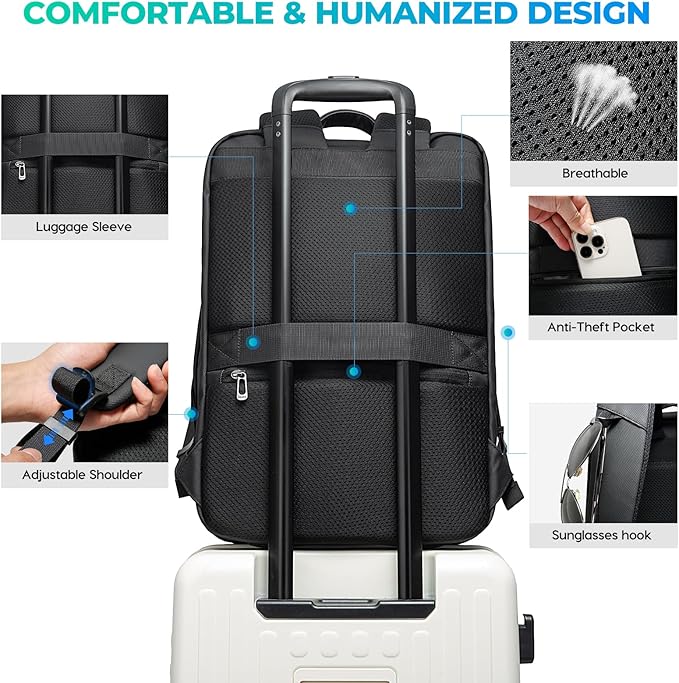 BANGE Men's Laptop Backpack for 17.3Inch Notebook,Waterproof Fashion Travel Backpacks,High Tech Backpack with Water Bottle, Work Business Backpacks for Men and Women
