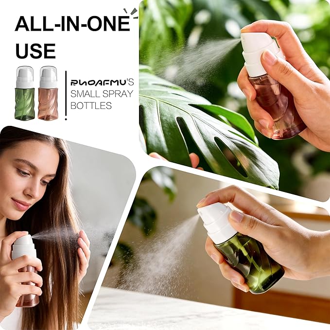 2 Pack Small Spray Bottle 2oz/60ml, Travel Size Mini Fine Mist Spray Bottles, Leakproof & Refillable Empty Spray Bottle for Hair, Face, Plant and Cleaning