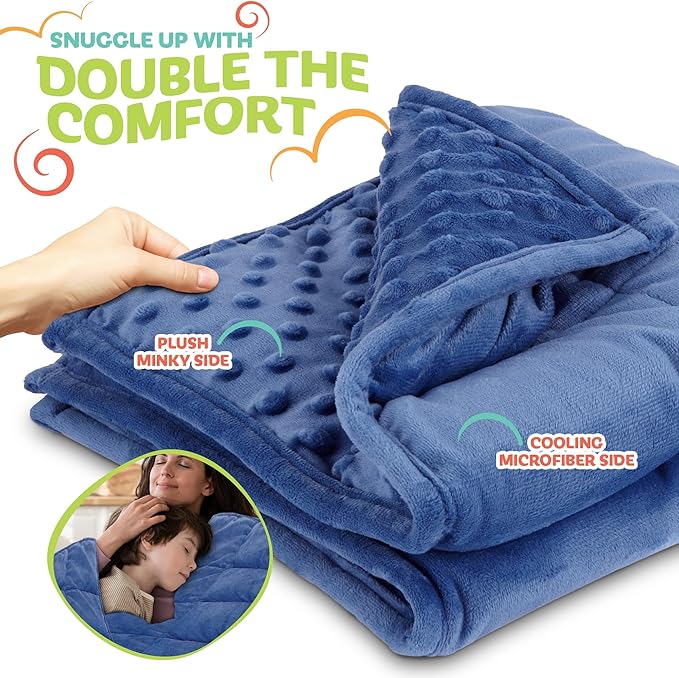 XL Weighted Blanket for Kids 5lb (Blue) 36x48 Inch, Plush Minky Kids Blanket with Travel Bag, Blanket for Ages 4 to 10