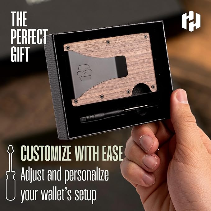 Hayvenhurst Wallet For Men - Reinvented Design Men's Wallet - Slim, Minimalistic & Seamless Card Case, Blocks RFID Scanners, Holds 12 Cards (Walnut Wood)