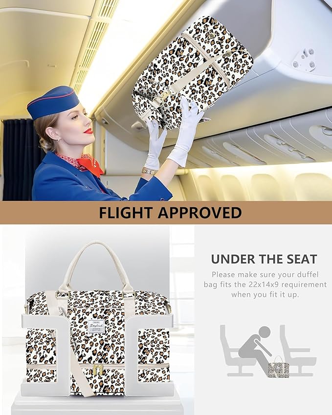 Travel Overnight Bag Weekender Bags: Large Duffle Bag Women with Shoe Compartment Carry on Overnight Bags with Toiletry Bag Gym Duffel Bag with Wet Pocket Hospital Bags for Labor and Delivery Leopard