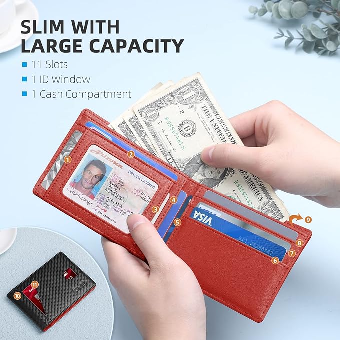 Zitahli Bifold Wallets for Men - Slim RFID Leather Credit Card Holder for 6-11 Cards, Minimalist Thin Wallet with ID Window & Cash Slot,Front Pockt Carteras Para Hombres, Birthday Gifts for Men | Slim, RFID Blocking, Premium, Front Pocket, Gift Box, Le...