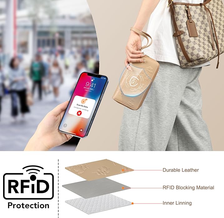 yiijay Womens Wallet RFID Blocking Large Capacity Vegan Leather Double Zip Wristlet Wallet Card Holder Travel Ladies Clutch