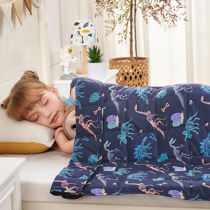 yescool Dinosaur Weighted Blanket 3 Pounds Cooling Weighted Lap Blanket, Navy Breathable Heavy Blankets, Weighted Throw Blankets Gifts for 20-40lbs, 36"x48"
