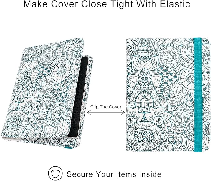 WALNEW Passport Holder for Travel, RFID Passport Cover Wallet for Women Men, PU Leather Passport Book Card Holder Case with Pen (Elastic Band Closure, D-Green Petals)