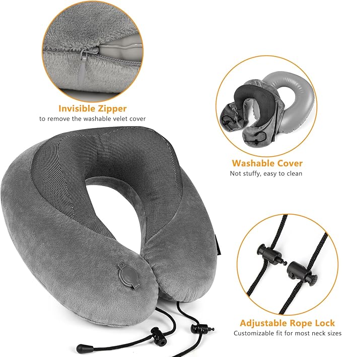 Rewondah Inflatable Neck Pillow – Comfortable Inflatable Travel Neck Pillow for Airplanes, Trains, Cars, Blow up Neck Pillows for Air Travel, Portable & Washable, Perfect for Long Journeys