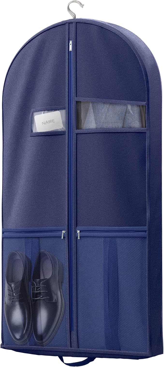 Travel Garment Bag with Zipper Pocket, Suit Bag for Suits, Dresses, Coats