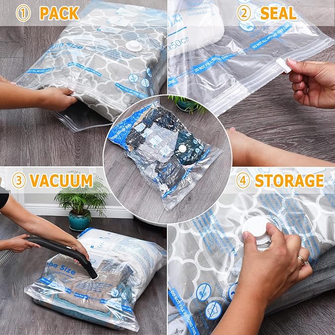 Vacuum Storage Bags, Small Space Saver Sealer Bags, Airtight Compression Bags for Clothes, Pillows, Comforters, Blankets, Beddings, Pack of 10