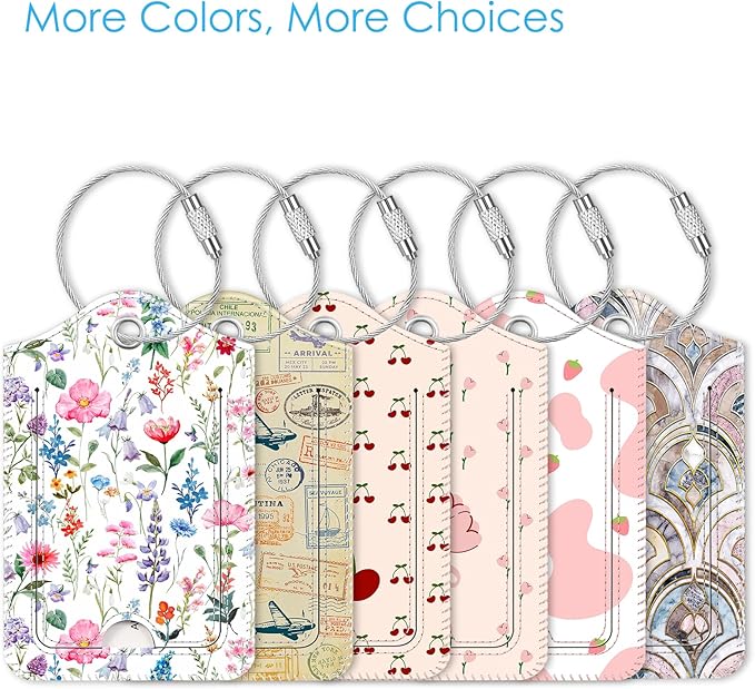 Fintie Luggage Tags, Privacy Cover ID Label with Stainless Steel Loop and Address Card for Travel Bag Suitcase, Polychrome Blooms (2 Piece)