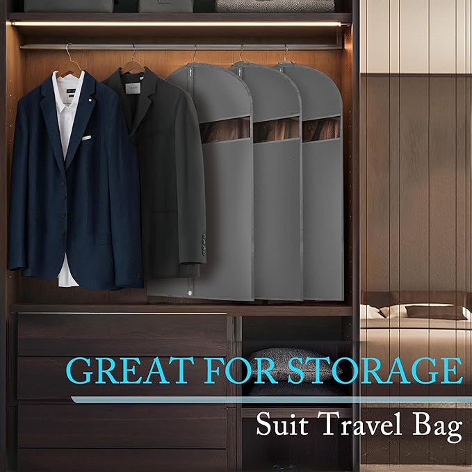 40-inch Suit Bag Garment Bag for Travel and Storage, Garment Bags for Hanging Clothes with Zipper and Visible Transparent Window, Gray 1 pack