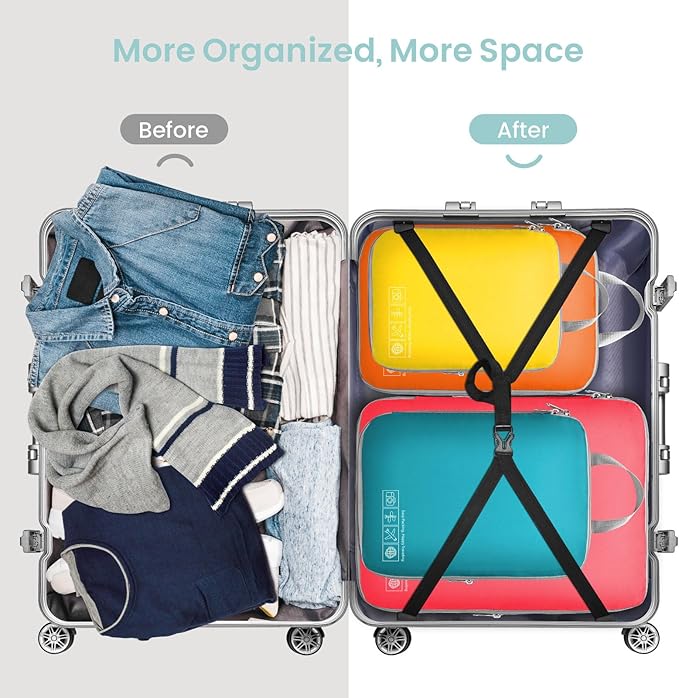 Cambond Compression Packing Cubes for Travel - 4 Piece Expandable Luggage Packing Organizers Bags Set, Lightweight Compression Cubes for Travel Essentials Carry on Suitcases, Multi-color