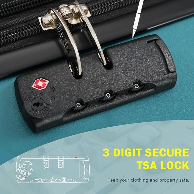 Merax 3 Piece Luggage Sets, Hardside Lightweight Carry on Suitcase,Durable Expandable Luggage with Travel Bags Spinner Wheels and TSA Lock,Dark Green
