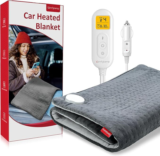 Comfytemp 12V/24V Car Electric Blanket for Back Soothing 17" x 33", 4 Heat Settings, 11 Auto-Off, Portable Mini Travel Blanket for Shoulders Neck Hip, Truck, SUV, Washable for Driver Men Women Winter