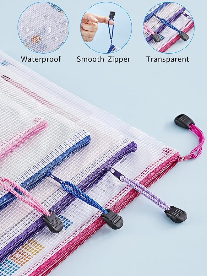 JARLINK 18 Pack 8 Sizes Mesh Pouch, 9 Colors, Waterproof Zipper Bags Document Multipurpose Travel Bags for Office, School, Board Game, Puzzles, Cosmetics, Travel Accessories, and Home Organization