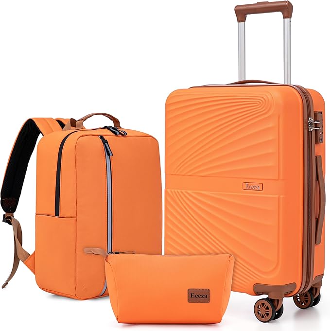 Carry On Luggage Set 22x14x9 Airline Approved Luggage Sets 3 Piece,Suitcases with Wheels,ABS Hard Case Luggage with TSA Lock Spinner Wheels(20 Inch,BP/TB)