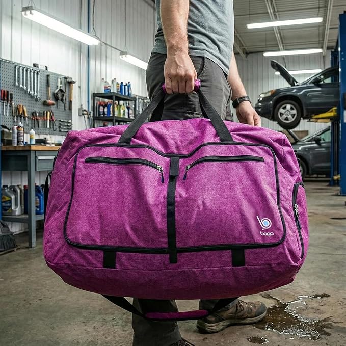 Bago Large Duffle Bag for Travel Women & Men. Durable Lightweight Foldable Travel Duffel Bags For Traveling Women. 80L Duffle Bags For Overnight Bag With Shoe Compartment Collapsible Weekender duffel