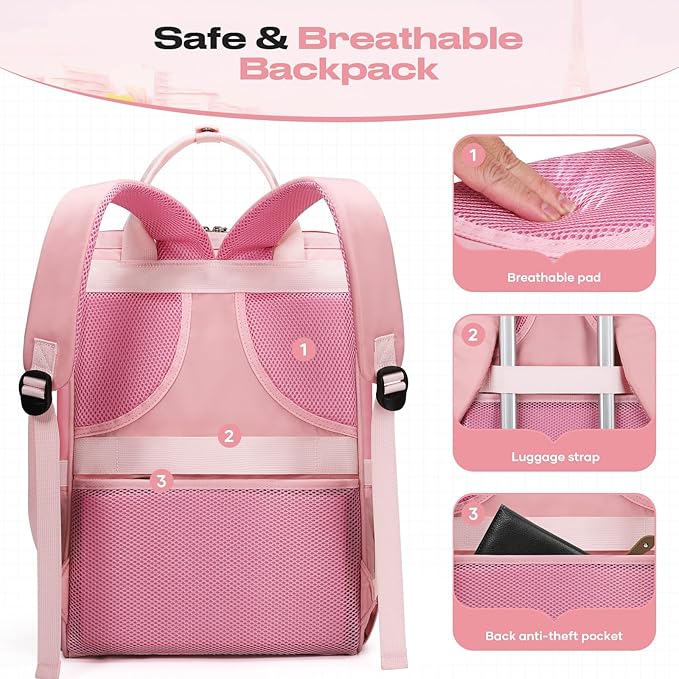Maelstrom Travel Backpack for Women Men,Laptop Backpack Fits 15.6-17.3 Inch Laptop, Nurse/Work Bag with Insulated Lunch Box (Pink)