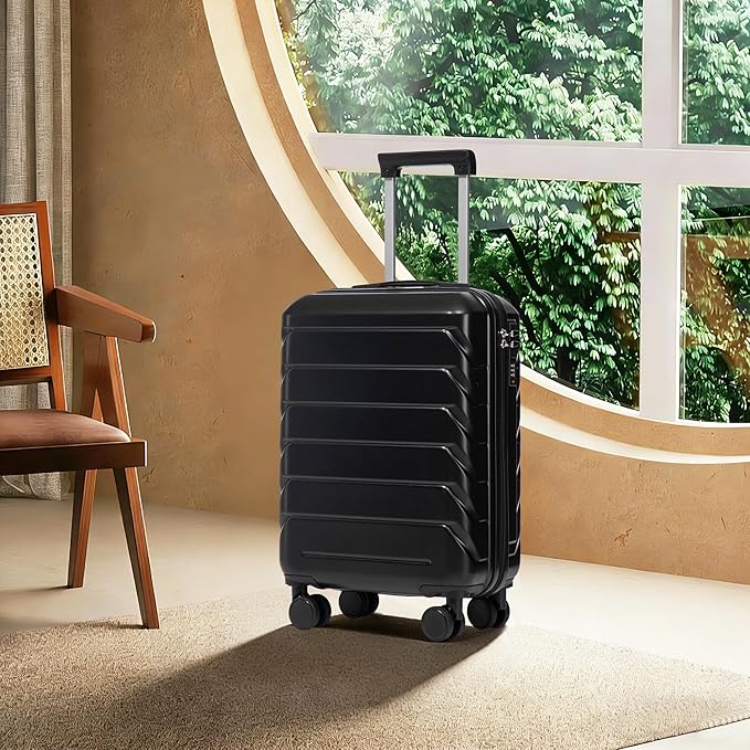 20 Inch Carry On Luggage, Lightweight ABS Hard Shell Suitcase with Spinner Wheels, Durable Travel Luggage with Combination Lock & Side Hooks for Men Women, Black