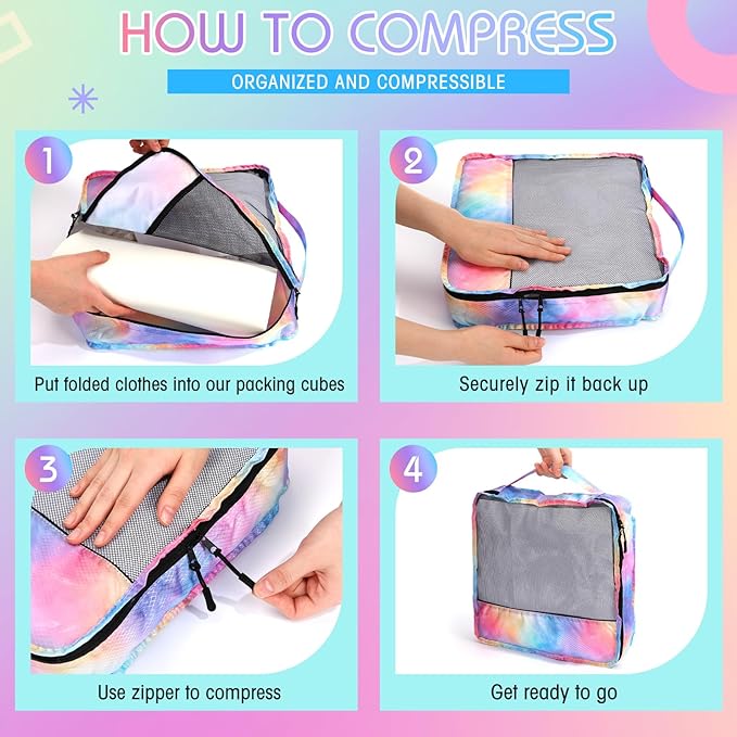 5 Pcs Packing Cubes for Suitcase Large Travel Cubes Carry on Luggage Organizer Bags for Clothes Accessories (Mixed,Watercolor)