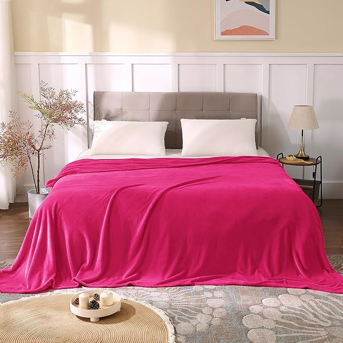 BEDELITE Fleece Blanket King Size Blankets for Bed, Luxury Plush Cozy Fuzzy Blanket 108x90 inches, Super Soft Warm Lightweight Throw Blanket All Seasons Suitable, Hot Pink
