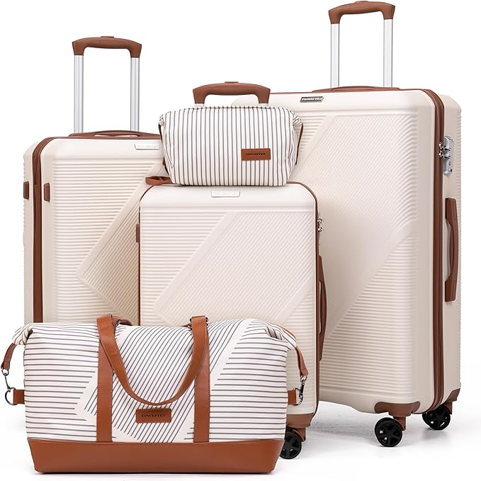 Luggage Sets 5 Piece, Suitcases With Wheels, Lightweight Travel Luggage Set With TSA Lock, ABS Hardshell Carry On Suitcase Set, White
