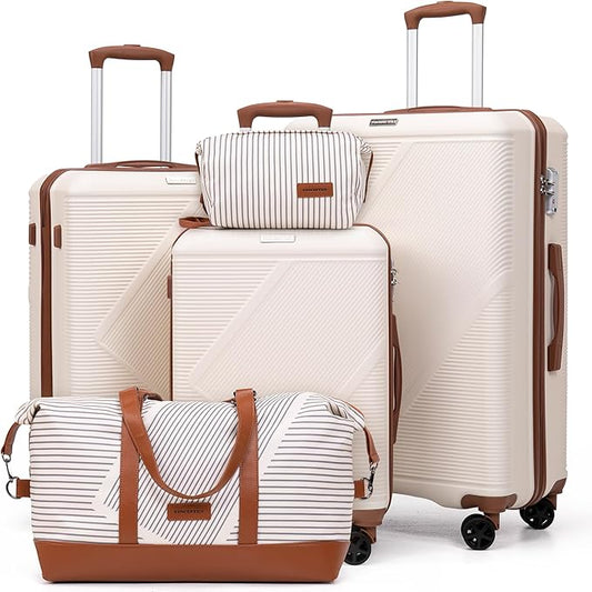 Luggage Sets 5 Piece, Suitcases With Wheels, Lightweight Travel Luggage Set With TSA Lock, ABS Hardshell Carry On Suitcase Set, White