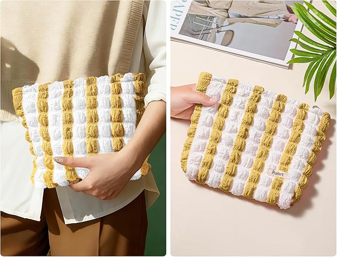 Makeup Bag, Bubble Cloud Travel Cosmetic Bag Organizer, Large Capacity Toiletry Make Up Bags with Zipper for Women and Girls, Yellow - White