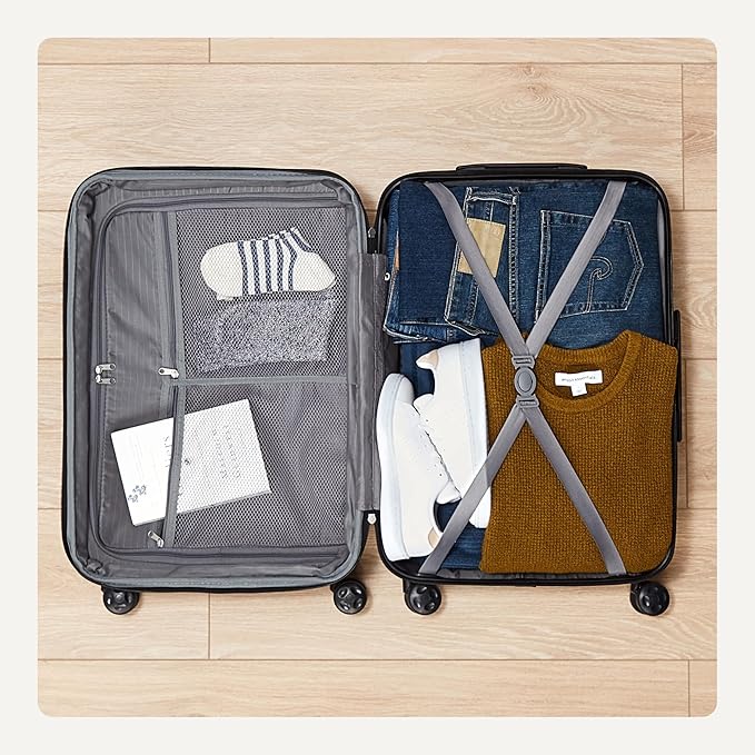Amazon Basics 21" Hardside Carry-On Luggage with Multi-directional Wheels, Expandable for Up to 25% More Space, Scratch-Resistant Surface, Organized Interior, Navy Blue